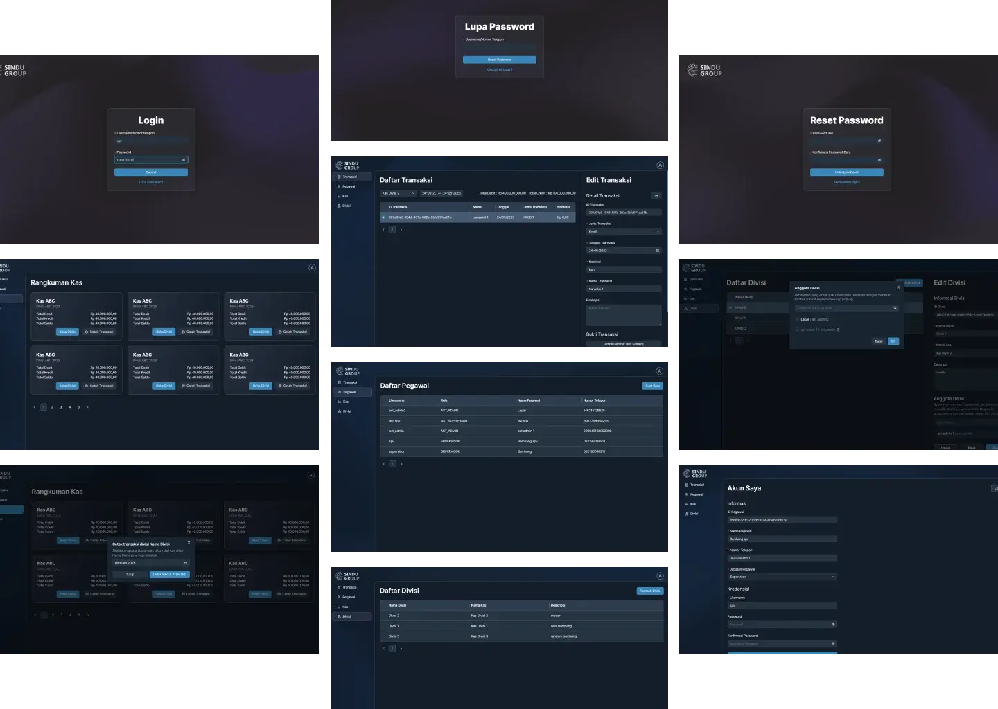 user interface of sindu kas website